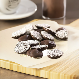 Dark Chocolate Nonpareils with White Seeds - Chamberlains Chocolate Factory & Cafe