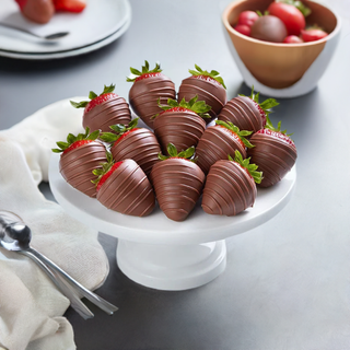Milk Chocolate Dipped and Milk Drizzled Chocolate Covered Strawberries - Chamberlains Chocolate