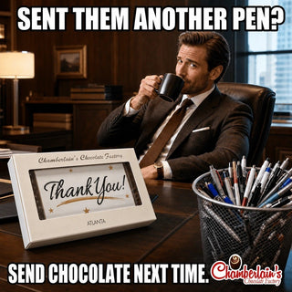 Custom branded image chocolate bars for corporate gifts and events from Chamberlain's Chocolate Factory in Roswell, GA