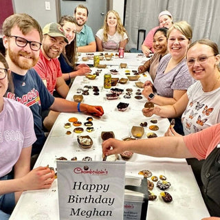 Adult birthday party experience at Chamberlain's Chocolate Factory in Roswell, GA — one of the best venues in North Atlanta