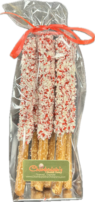Peppermint Pretzel Rods, Chocolate Covered - Chamberlains Chocolate Factory & Cafe