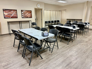 Kids Chocolate Birthday Party. See Below For Pricing ($100 deposit) setting with tables and chairs arranged for fun.