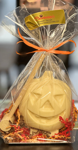 Halloween Jack-o-Lantern in Molded Chocolate, Candy Filled - Chamberlains Chocolate Factory & Cafe