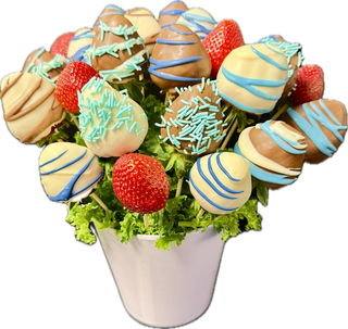 Two dozen chocolate-covered strawberries arranged in a gift bouquet from Chamberlains Chocolate Factory Atlanta