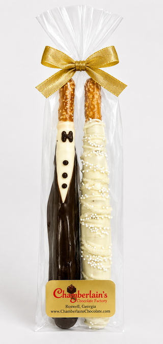 Bride and Groom Wedding Bridal Gift Chocolate Pretzel Rods Set
