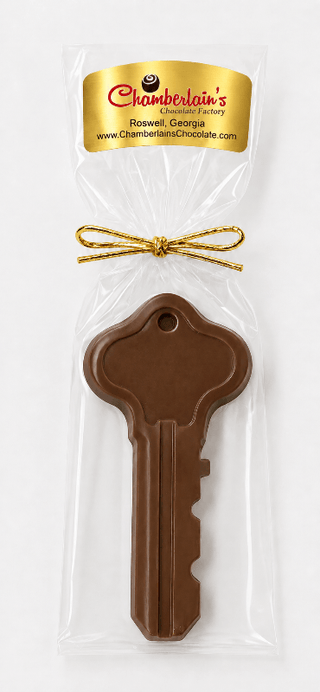 Hand Molded Chocolate Key Gift Wrapped featuring solid chocolate keys in milk chocolate Realtors, Real Estate From Chamberlains