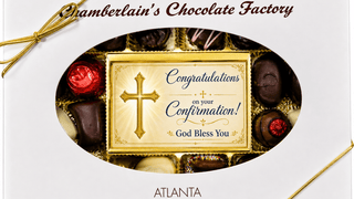 Congratulations on Confirmation Chocolate Assortment with assorted chocolates and a celebratory card.
