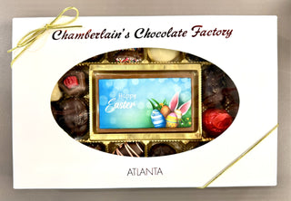 Easter Chocolate Bar and Assorted Chocolates in a decorative box from Chamberlain's Chocolate Factory.