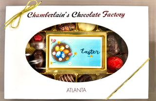 Easter Chocolate Bar and Assorted Chocolates in a decorative box from Chamberlain's Chocolate Factory.