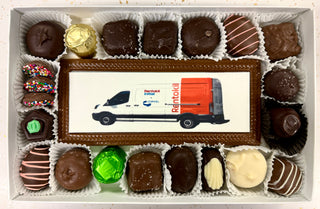 Custom large chocolate bar hand made with logo image and assorted chocolates Atlanta Roswell 