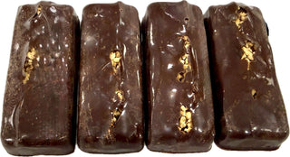 Allergen Friendly Vegan Keto Dark Chocolate Bars displayed in a row, showcasing their rich dark chocolate coating and texture.