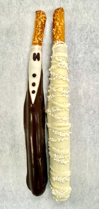 Bride & Groom Chocolate-Dipped Pretzel Rods — Wedding Favor Pair