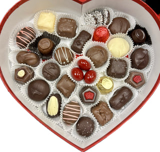 Two Pound Valentine Heart Chocolate Box filled with assorted chocolates in a heart-shaped box.