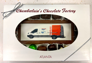 Custom large chocolate bar hand made with logo image and assorted chocolates Atlanta Roswell 