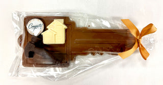 Chocolate Giant Key With House Theme For Real Estate packed in clear cello bag with chocolate hammer and house.