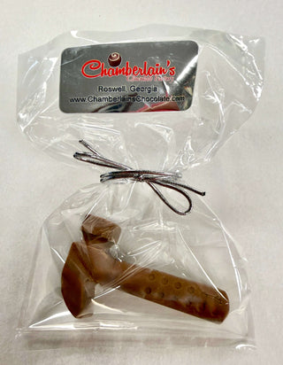 Chocolate product in clear packaging with Chamberlain's Chocolates label on a white background