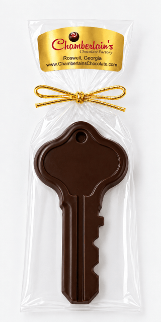 Hand Molded Chocolate Key Gift Wrapped featuring solid chocolate keys in dark chocolate Realtors, Real Estate From Chamberlains