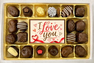 "I Love You" edible-image chocolate bar and artisan assortment gift box by Chamberlain's Chocolate Factory, Atlanta 