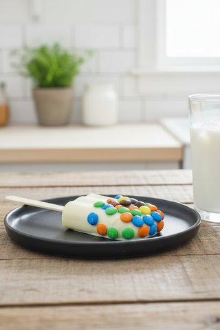 Hand Molded White Chocolate Popsicle With M&Ms