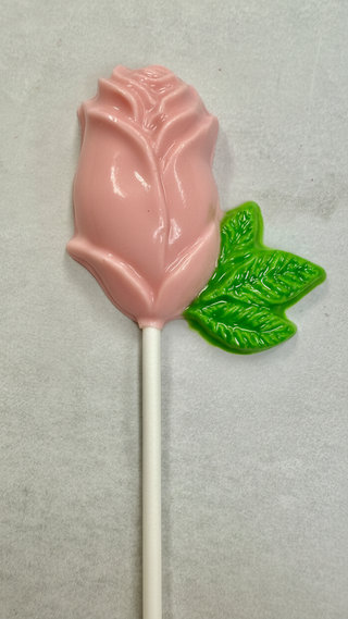 White Chocolate Pink Rose Colored Lollipop Hand Molded