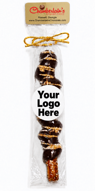 Custom Branded Caramel Wrapped Chocolate Pretzel Rod Individually Packaged Gift  Dark