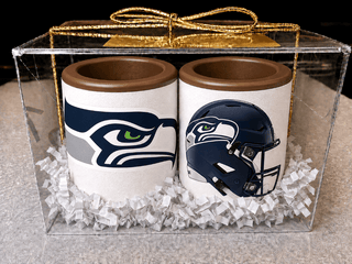 Solid chocolate shot glasses with Seattle Seahawks edible prints. Gift boxed, peanut-free, crafted in Roswell, GA. Choose milk, dark, or white chocolate. Ships nationwide.