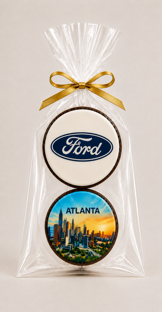 Two Pack Custom Chocolate Molded Oreo Cookies With Edible Logo Images Gift Packaged Chamberlains Chocolate Roswell Atlanta