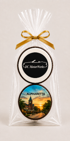 Two Pack Custom Chocolate Molded Oreo Cookies With Edible Logo Images Gift Packaged Chamberlains Chocolate Roswell Atlanta