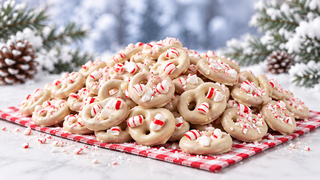 Vegan Peppermint White Chocolate Covered Pretzels