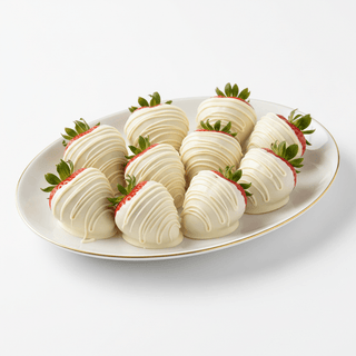 White Chocolate-Dipped & Drizzled Strawberries on a Plate